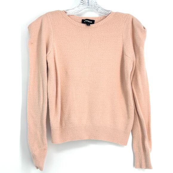 Express Womens Crewneck Pullover Sweater Size S Light Pink Soft Knit Long Sleeve - Picture 2 of 11